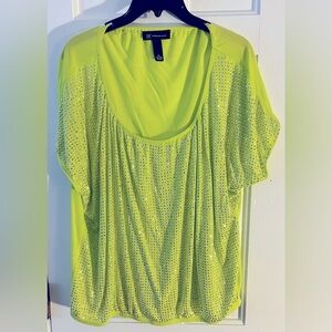 NWOT INC Women's Key Lime Silver-Studded Front-Short Sleeve Top. Size: XL.